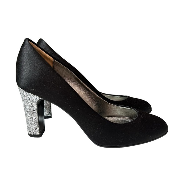 J. Crew Women’s Black Heel With Silver Glitter Heels Size 6 - Picture 1 of 8